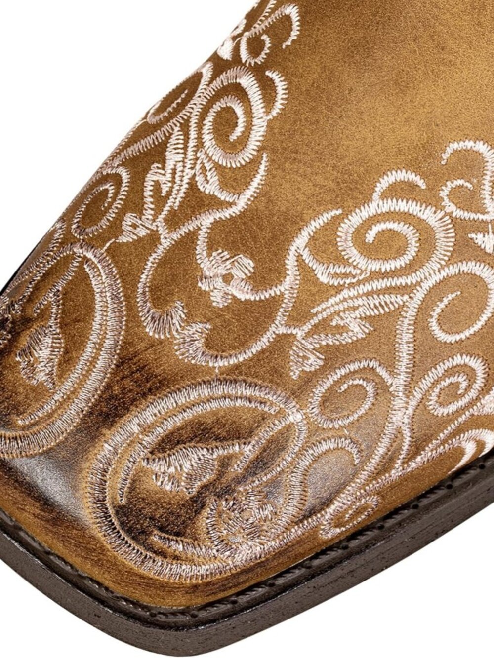 Women's Tan Square Toe Cowboy Boots Floral Embroidered Cowgirl Western Boots - Picture 5 of 6